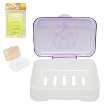 saboneteira de pia de plastico retangular colors com tampa 12x8x5cm na solapa - 20 COMERCIAL