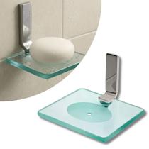 Saboneteira Lavabo Luxo Porta Sabonete De Vidro Quadrado Fixação Dupla de Parede