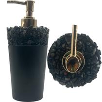 Saboneteira Líquida Artesanal em Cimento Preto com Pedras Pretas 220 ml Rústica e Durável Saboneteira Líquida Artesanal em Cimento Preto com Pedras Pretas 220 ml Rústica e Durável