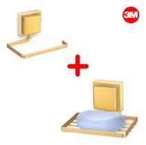 Saboneteira + Porta Papel Higiênico Sem Furo 3m Dourado Fosc