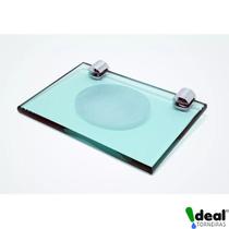 Saboneteira Quadrada de Parede Luxo De Vidro 8mm Para Banheiro Incolor, Verde ou Fumê Cód. 9860
