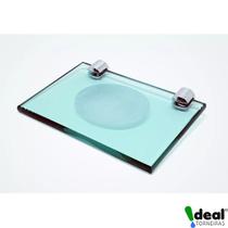 Saboneteira Quadrada de Parede Luxo De Vidro 8mm Para Banheiro Incolor, Verde ou Fumê Cód. 9860 - Pró Metais