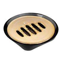 Saboneteira Redonda Com Escoamento De Água Porta Sabonete Em Barra Organizador Para Banheiro Pia Lavabo Preto E Dourado Translúcido