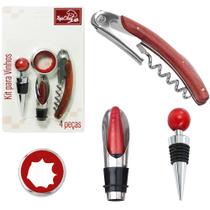 Saca Rolha Kit Vinho Tampa Arejador Corta Gotas 4 pçs