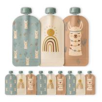 Sachês reutilizáveis para comida de bebê Hippypotamus, livres de BPA, kit com 12 unidades Sachês reutilizáveis para comida de bebê Hippypotamus, livres de BPA, kit com 12 unidades