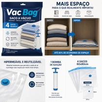 Saco a Vácuo 60x80 Vac Bag Kit 4 Un + Bomba Economize Até 80% de Espaço KIT 4 UNS