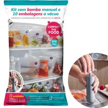 Saco A Vácuo Para Alimento Reutilizável Kit 10 Unidades Bomba Manual Organizar