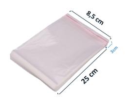 Saco Adesivado Plastico Transparente 8,5x25 C/1000 unidades