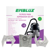 Saco Aspirador Pó 10L Kit 3 EMBLUX - Electrolux Wap Bosch Black&Decker - Filtra Ácaros