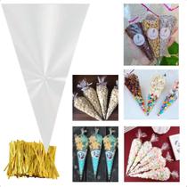 Saco Cone 50 unid 18x30 Com Arame Lembrancinha Pipoca Doce Saco Cone 50 unid 18x30 Com Arame Lembrancinha Pipoca Doce