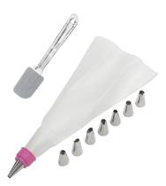 Saco de Confeiteiro com 5 Bicos Inox e Espátula de Silicone Kit Confeitaria