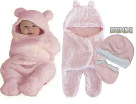 Saco De Dormir Bebê Cueiro Cobertor Swaddle Urso Touca Luva