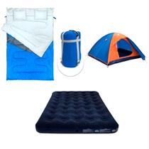 Saco De Dormir Casal Solteiro C/travesseiros +Colchão Inflável Casal + Barracas 4 Pessoas Falcon NTK