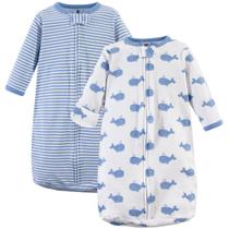 Saco de dormir Hudson Baby Cotton de manga comprida Blue Whales 3-9M