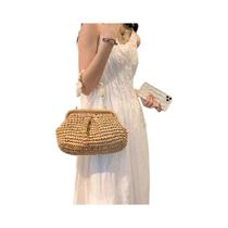 Saco de embreagem de bolinho de palha para mulheres sacola tecida bolsa de vime bolsa de praia verão