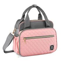 Saco de fralda pequeno Baby Stroller Organizer Bags Babies Shower Gift for Girls All-in-One Baby Organizer com bolsos de garrafa isolados, capacidade para fraldas, brinquedos e lanches, em movimento, rosa e cinza