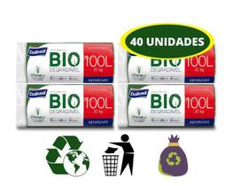 Saco de Lixo 100 Litros Citronela Kit 40 Unidades Reforçado