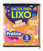 Saco de lixo 100 litros preto prático pct/ 5 unid