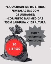 Saco de Lixo de 100 litros, com 25 unidades super resistente, para sólidos e líquidos 6 micra de espessura, Não Rasga, Não Vaza Saco de Lixo de 100 litros, com 25 unidades super resistente, para sólidos e líquidos 6 micra de espessura, Não Rasga, Não Vaza