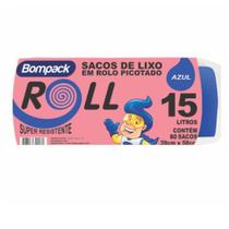 Saco de Lixo em Rolo Picotado 15 Litros Bompack Azul com 80 Unidades