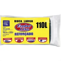 Saco De Lixo Embalixo Reforcado 110L 90X100Cm Preto Pacote Com 25 Sacos