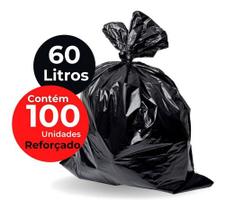 Saco De Lixo Preto 60l Reforçado Resistente Doméstico 100un