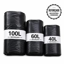 Saco de Lixo Preto Reforçado Kit Completo 40L 60L 100L Saco de Lixo Preto Reforçado Kit Completo 40L 60L 100L