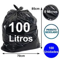 Saco de lixo reciclável preto 100 litros 85x70 6 micra 100 un