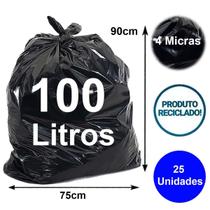 Saco de lixo reciclável preto 100 litros 90x75 4 micra 25 un