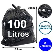 Saco de lixo reciclável preto 100 litros 90x75 5 micra 25 un - Bolha