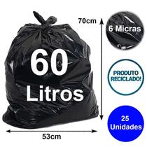 Saco de lixo reciclável preto 60 litros 70x53 6 micra 25 un Saco de lixo reciclável preto 60 litros 70x53 6 micra 25 un