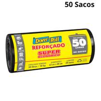Saco de lixo reforçado dover roll 50l alta resistência, pacote com 50 unidades
