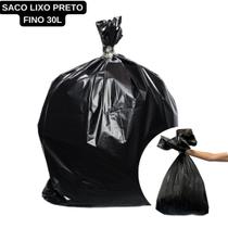 Saco de Lixo Reforçado Preto Fino - 30L 58x62cm - pct 10 Unidades