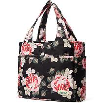 Saco de ombro de almoço isolado, bolsa de tote de almoço extra grande scorlia, saco de almoço de senhoras reutilizáveis duráveis com bolsos laterais, suporte de bebidas altas para mulheres homens trabalham, flor vermelha