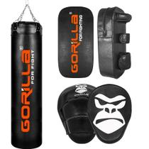 Saco De Pancada 160 Cm Profissional Reforçado + Aparador De Chute + Manopla De Foco Boxe Gorilla