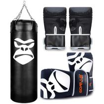 Saco De Pancada Boxe Treino Profissional 90 Cm + Luva Bate Saco Pro Adulto + Luva Infantil Gorilla