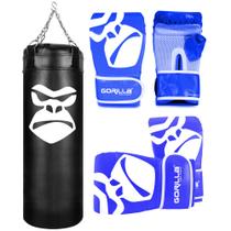 Saco De Pancada Boxe Treino Profissional 90 Cm + Luva Bate Saco Pro Adulto + Luva Infantil Gorilla