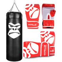 Saco De Pancada Boxe Treino Profissional 90 Cm + Luva Bate Saco Pro Adulto + Luva Infantil Gorilla