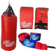 Saco de Pancada Cheio 60 cm + Luva Boxe Luva Bate Saco + Bandagem Muay Thai Bandagem Boxe