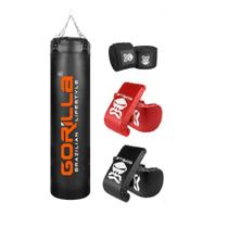 Saco De Pancada Profissional 180 Cm + 02 Luvas Bate Saco + Bandagem Fita Elástica 03 Metros Gorilla