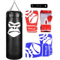 Saco De Pancada Profissional Boxe 90 Cm Luva Bate Saco PRO Adulto + Luva Infantil + Suporte Gorilla