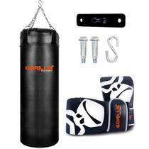 Saco De Pancada Profissional Treino Boxe 70 Cm + Luva Bate Saco Pro Muay Thai + Suporte Gorilla