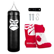 Saco De Pancada Profissional Treino Boxe 90Cm + Luva Bate Saco Pro Muay Thai + Suporte Teto Gorilla