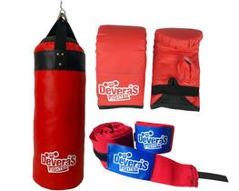 Saco de Pancadas 70 cm - Saco de Boxe Cheio + Luva Bate Saco + Bandagem para Muay Thai Boxe - Deveras