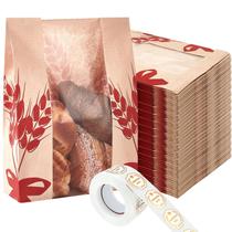 Saco de pão Gueevin Kraft Paper com janela transparente, 200 unidades Saco de pão Gueevin Kraft Paper com janela transparente, 200 unidades