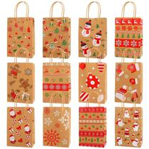 Saco de presente Kraft Paper Cute Christmas, pacote com 12, 22x16x8cm
