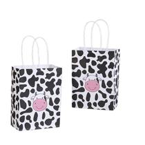 Saco de presente, preto, branco, papel para impressão de vaca, 15x8x21cm, pacote com 12