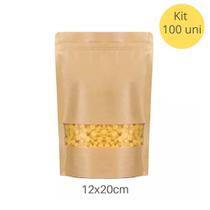 Saco Embalagem Kraft com Visor stand Up Pouch 12x20 100 uni