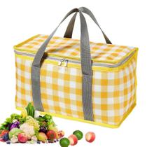 Saco isolado para piquenique reutilizável para alimentos, saco térmico de praia, 24L, amarelo