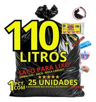 Saco Lixo Reforçado Preto 110 Litros 25 Un Embaixo + Brinde